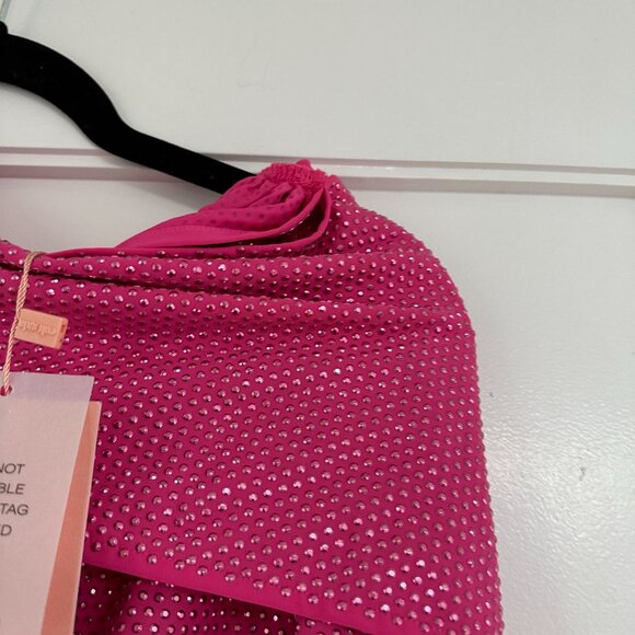 NWT Cult Gaia Nicole Mini Dress Sz XS in Dragonfruit Crystal-Embellished Allover - Picture 7 of 9